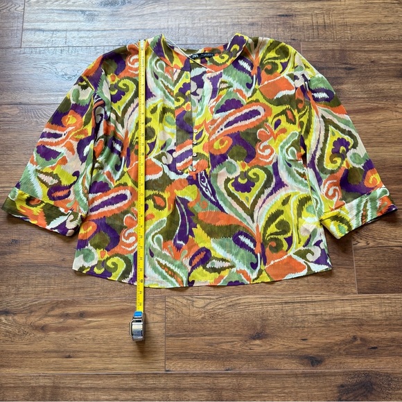 Zara Women’s Multicolor Boho Pajama Style Sheer Button Down Blouse Size Large - Picture 4 of 9